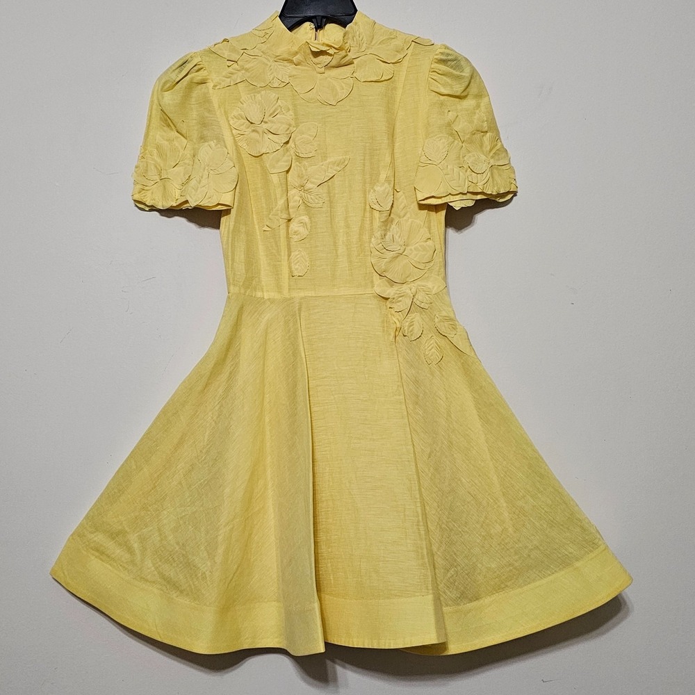 ANTONIO MELANI Yellow Floral Appliqué Mini Dress